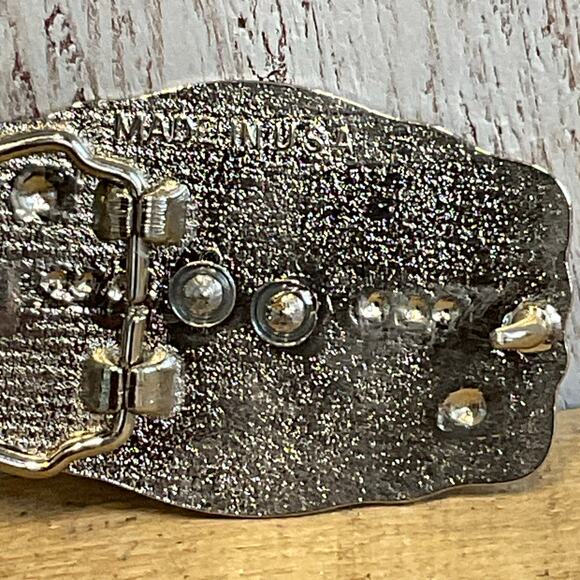 Western Bull Riding Belt Buckle Ladies Bull Riding Goldtone on Silvertone - Picture 5 of 6